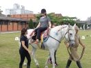 Aula demonstrativa de equoterapia no campo de futebol da Fundação